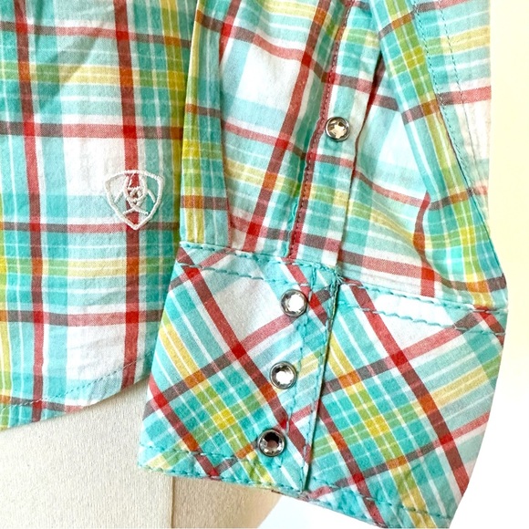 NEW ARIAT PASTEL PLAID RHINESTONE SNAP FRONT BLING EMBROIDERED WESTERN SHIRT SzS - Picture 6 of 11